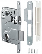 Картинка LH 25-50 SN BOX Замок межкомнатный ARMADILLO под цилиндр. механизм 1ригель+защёлка (мат никель) с отв. планкой